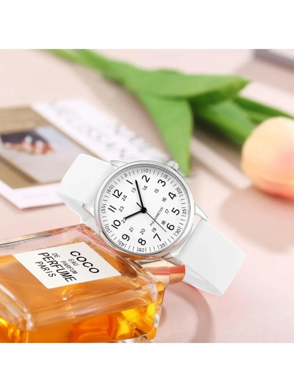Women's All White Analog Quartz Solid Silicone Band Read Dial Nurse Wrist Watch